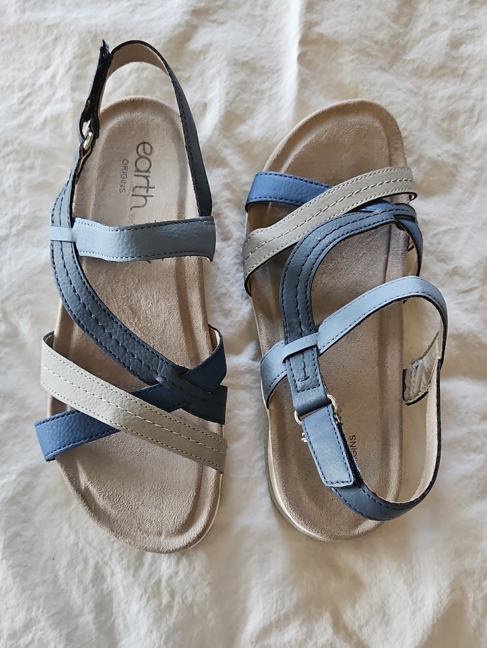 Earth Origins Women's Blue & Cream Strappy Sandals, Size 7 - Picture 9 of 9